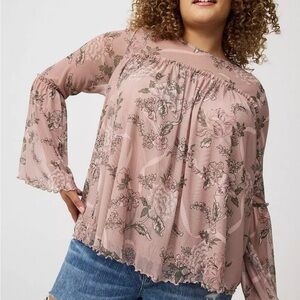 Torrid 4 stretch mesh top floral pink